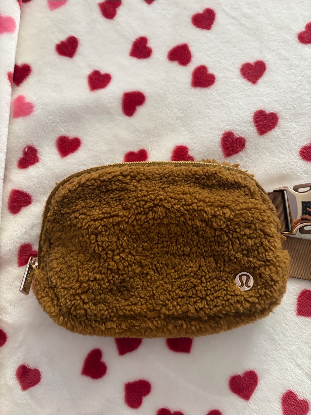 lululemon athletica brown shearling crossbody pouch